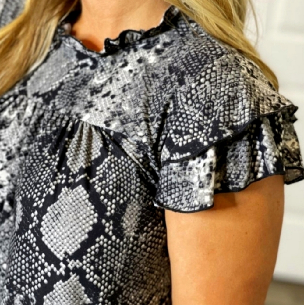 Snake Print Ruffle Neck Top - Picture 2 of 4